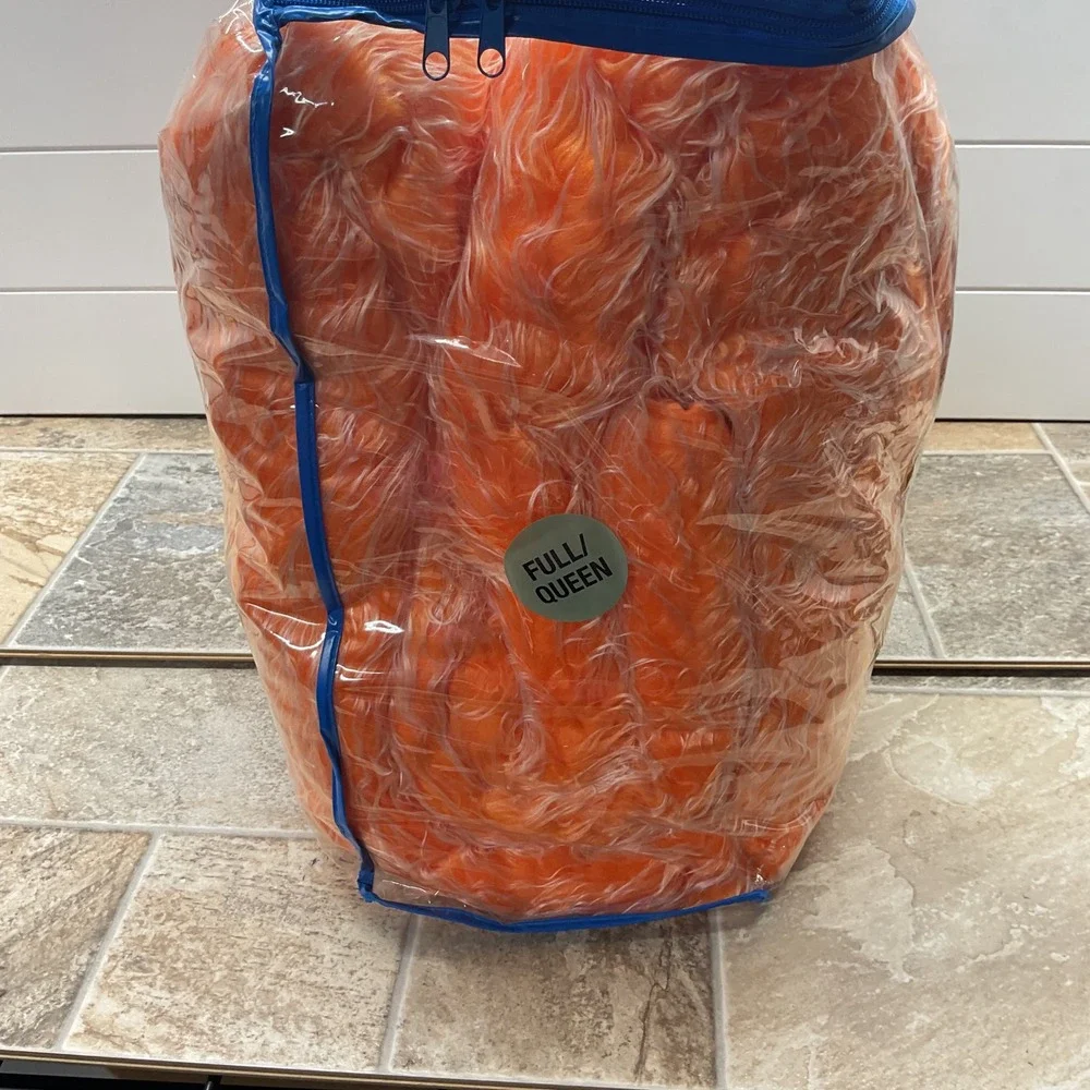 Benji Cool Orange Shaggy Faux Fur Comforter Full Queen 86x86 PQ1138OR
